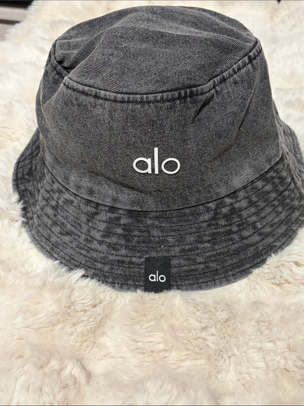 ALO Yoga Black Washed Denim Bucket Hat